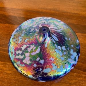 Hand Blown blue iridescent bud vase